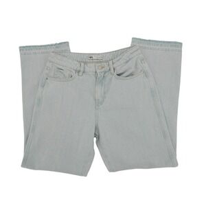 Zara Denim Jeans USA Size 6 Light Wash High Rise Straight Leg Raw Hem Distressed